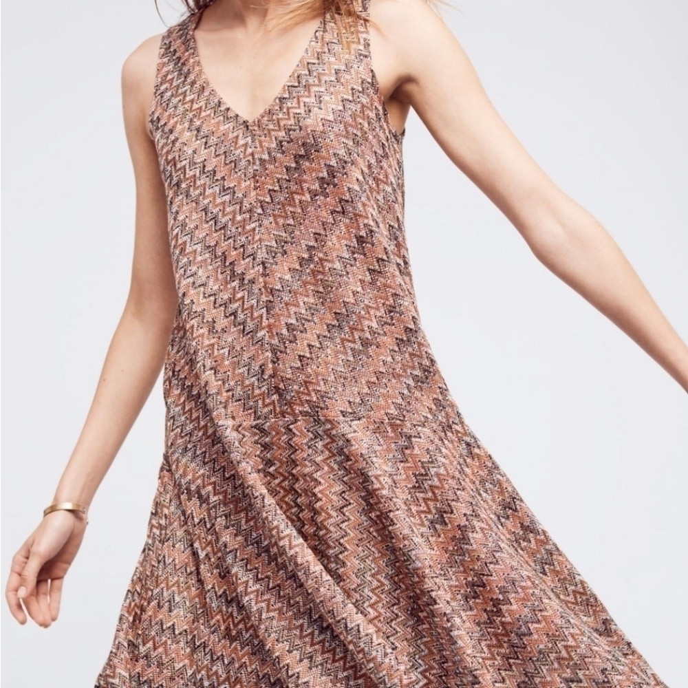 Maeve Westwater Knit Dress Chevron Brown Motif Sz. Petite Small (Overlay only)